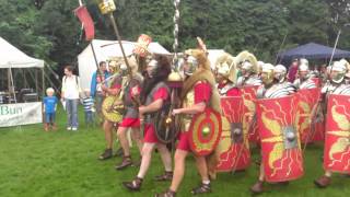 Roman Reenactment at the Amphitheatre in Caerleon Marching In [upl. by Fatsug]